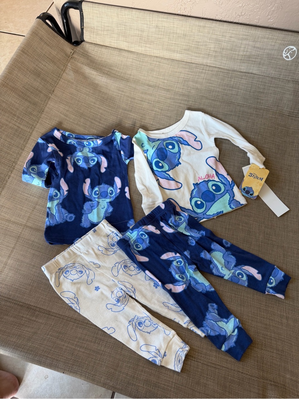 Disney 12M Stitch Pajama Set - Navy Blue & Cream